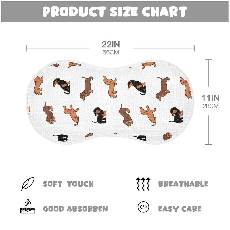 WellDay Muslin Baby Burp Cloths Set of 1, Soft Absorbent Cute Dogs Dachshunds Muslin Washcloths, Bibs, Face Towel for Newborn Boys Girls, 22 x 11 Inch - Image 3